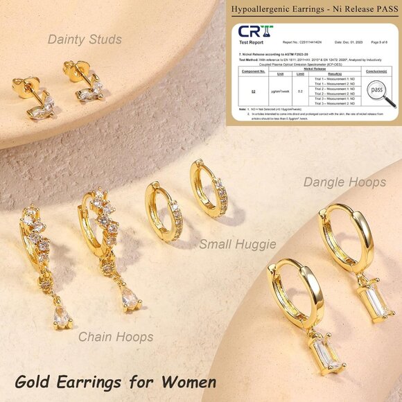 Small 14K Gold Hypoallergenic Dangle Hoop Earrings for Women, Pack of 3-4 Pairs - Picture 5 of 9